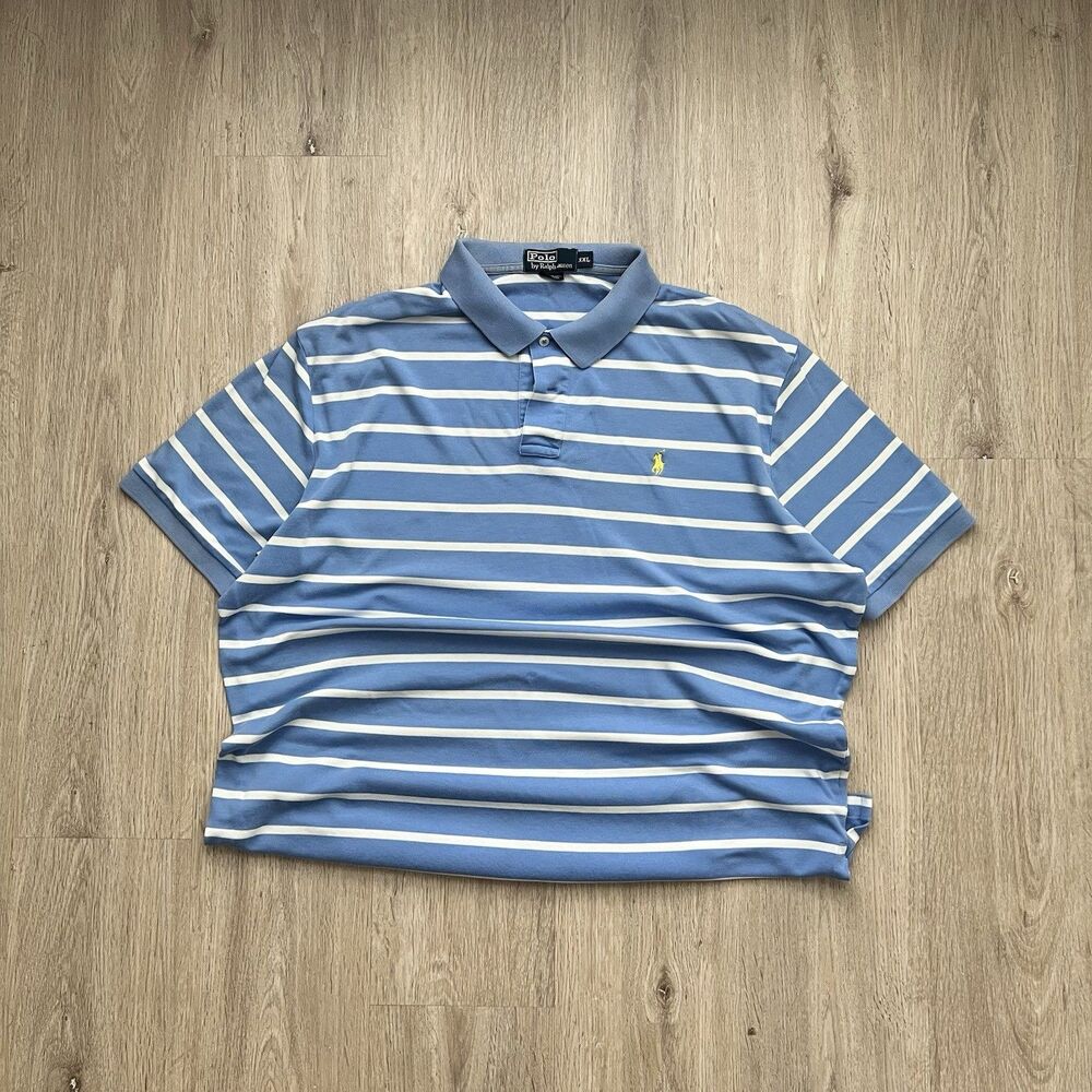 Vintage Polo Ralph Lauren Polo Shirt Mens XXL Blue White Striped Short Sleeve